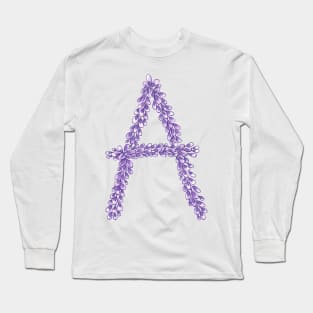 Lavender Letter A Hand Drawn in Watercolor and Ink Long Sleeve T-Shirt